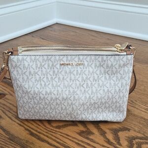 Michael Kors Monogram Cream and Tan Crossbody Bag